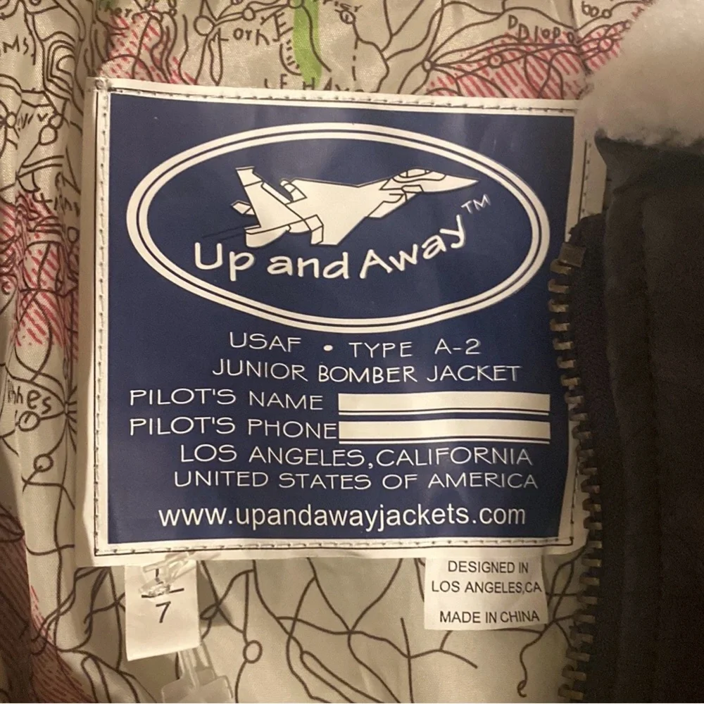 Up and Away USAF Junior Type A-2 Bomber Jacket Faux Leather W/Patches size 7 NWT
